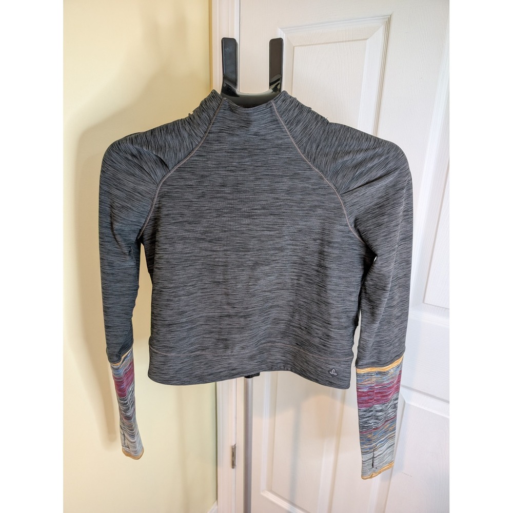 Prana Zandra Top Womens XS Gray Space Dye Cropped Mock Neck Thumbhole Pullover